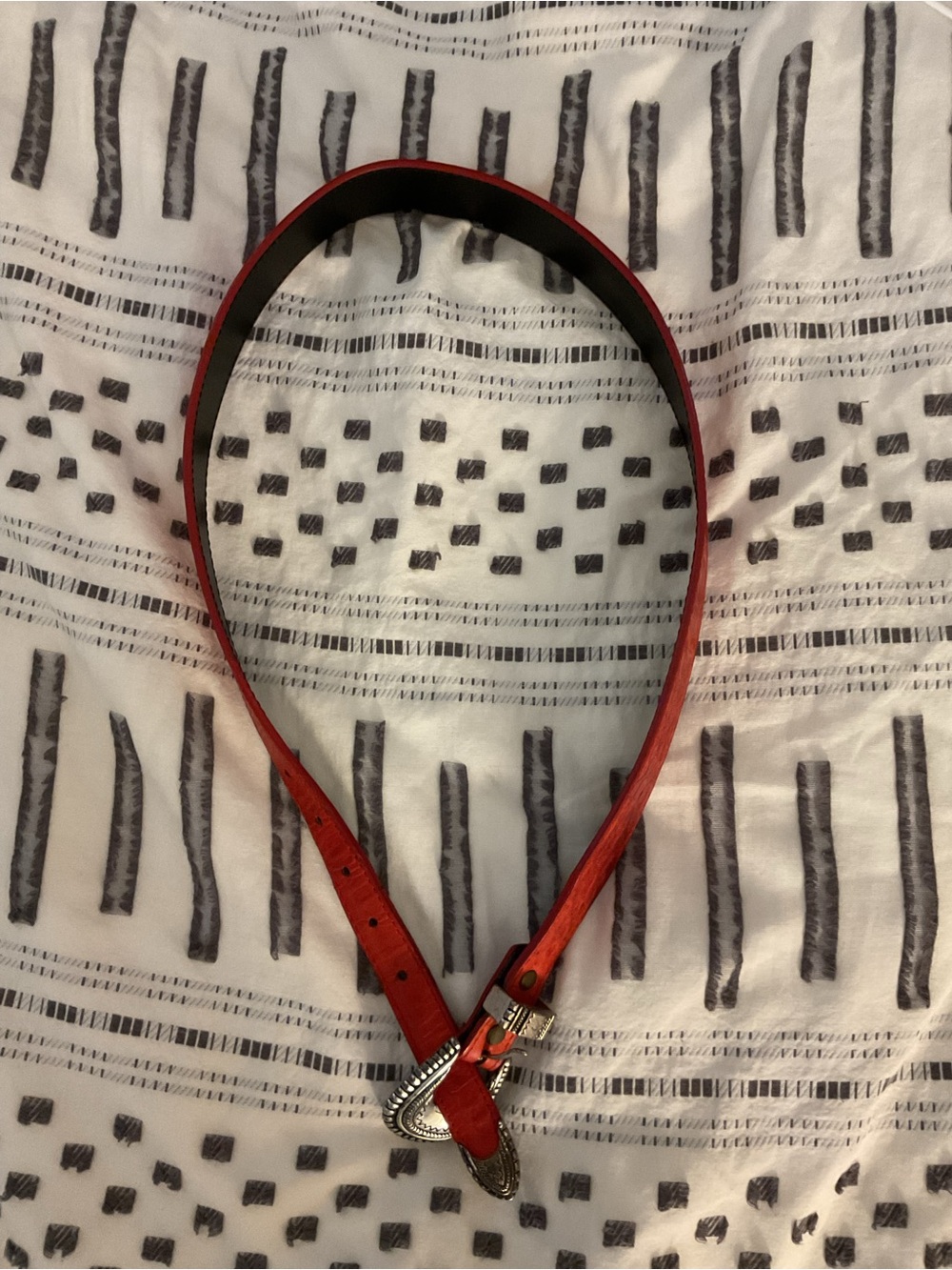 Red Western-Style Leather Belt with Silver Buckle